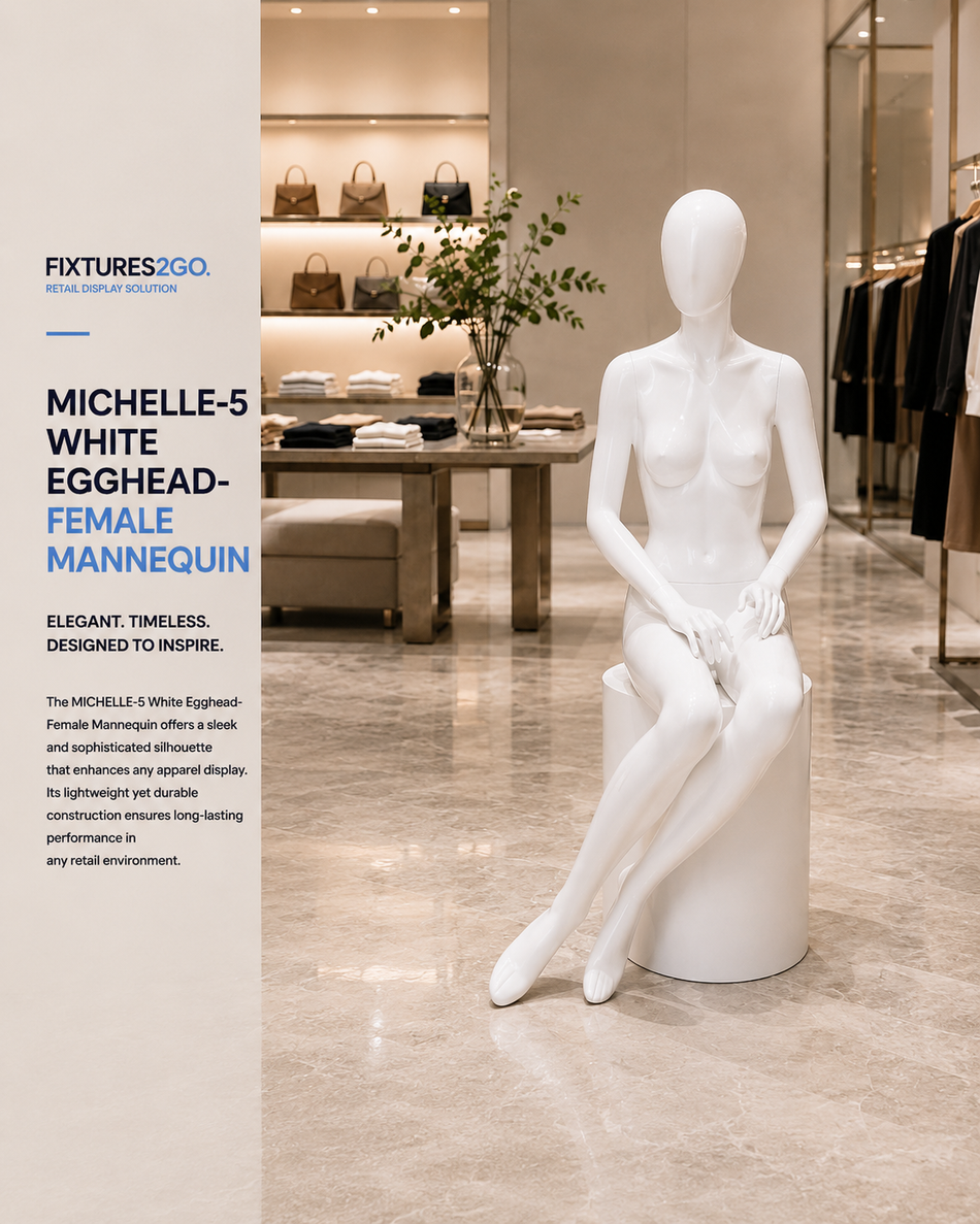 H1-19. MICHELLE-5WHITE EGGHEAD- FEMALE MANNEQUIN