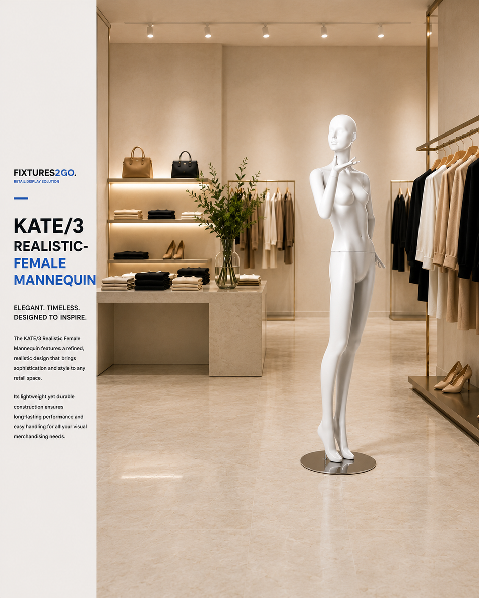 H1-23. KATE/3 REALISTIC FEMALE MANNEQUIN – MATTE WHITE