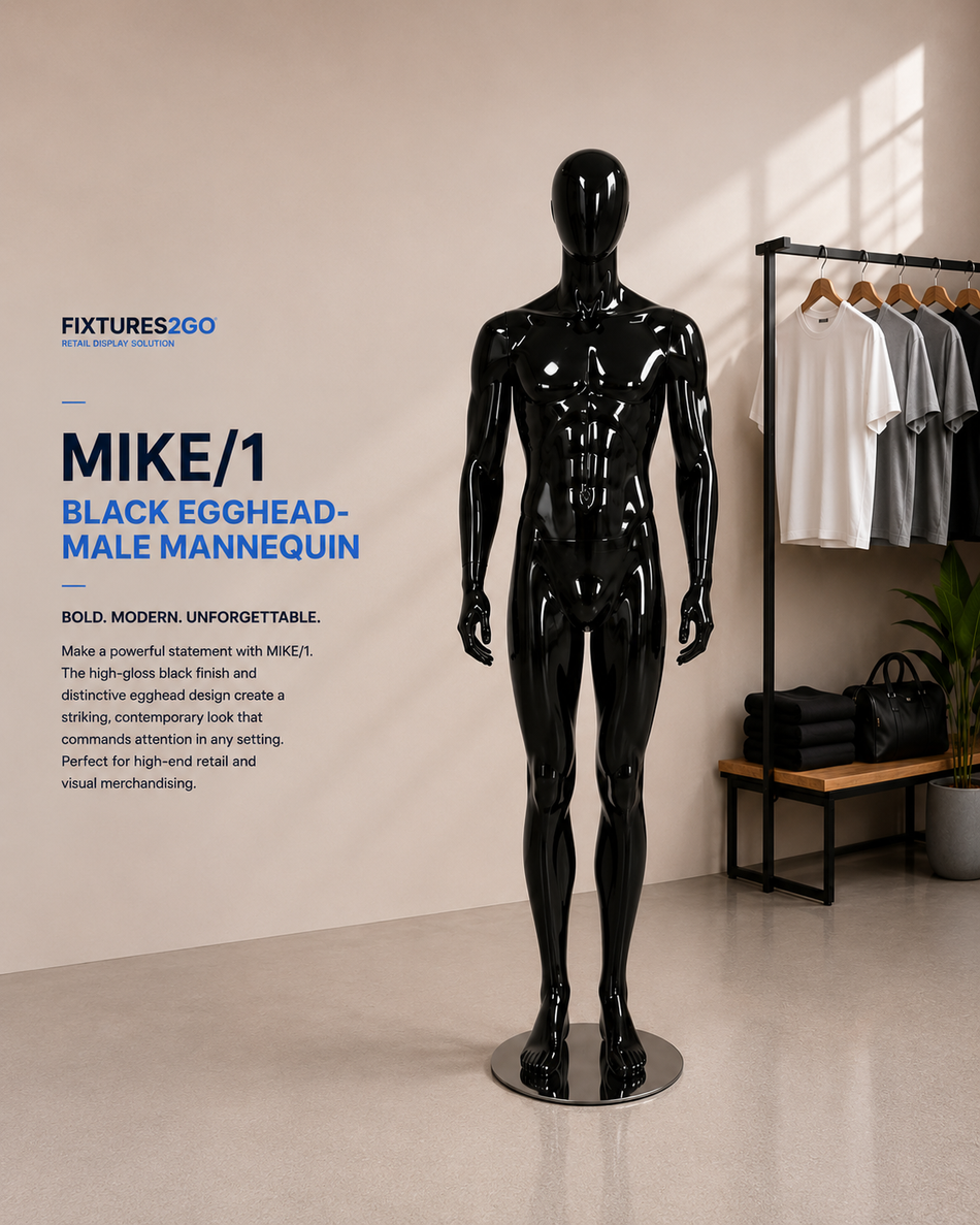 H2-29. MIKE/1 EGGHEAD MALE MANNEQUIN – GLOSSY BLACK