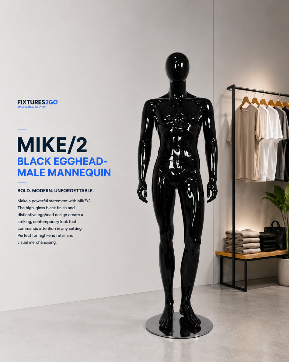 H2-31. MIKE/2BLACK EGGHEAD-MALE MANNEQUIN