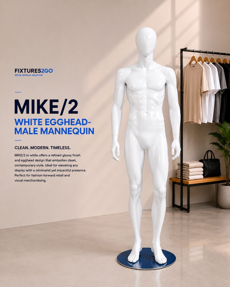 H2-32. MIKE/2WHITE EGGHEAD- MALE MANNEQUIN