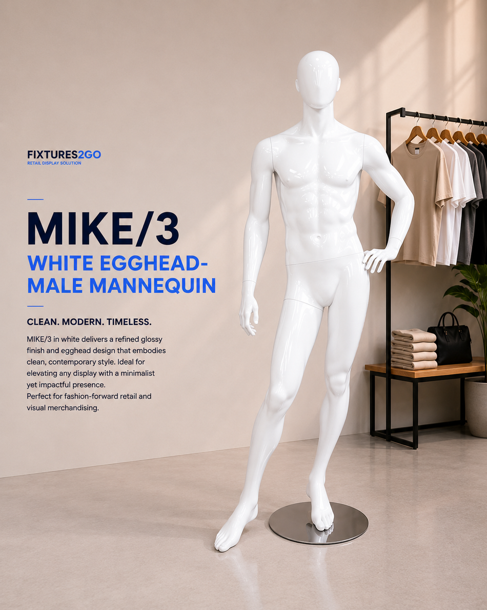 H2-34. MIKE/3WHITE MALE EGGHEAD MANNEQUIN