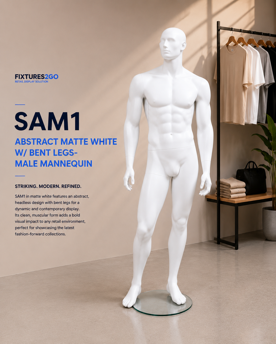 H2-35. SAM1 ABSTRACT MATTE WHITE W/ BENT LEGS- MALE MANNEQUIN