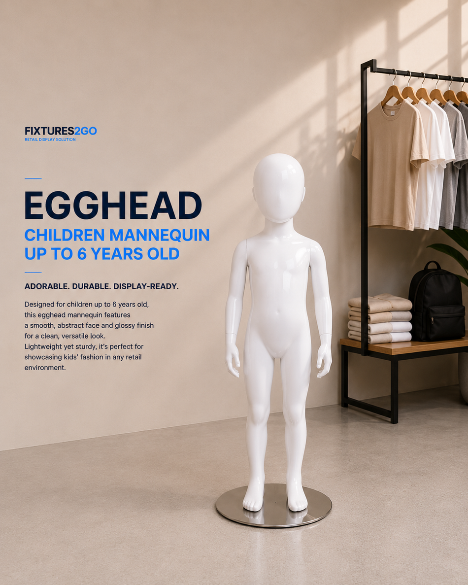 H3-5. EGGHEAD CHILD MANNEQUIN UP TO 6 YEARS OLD – GLOSSY WHITE