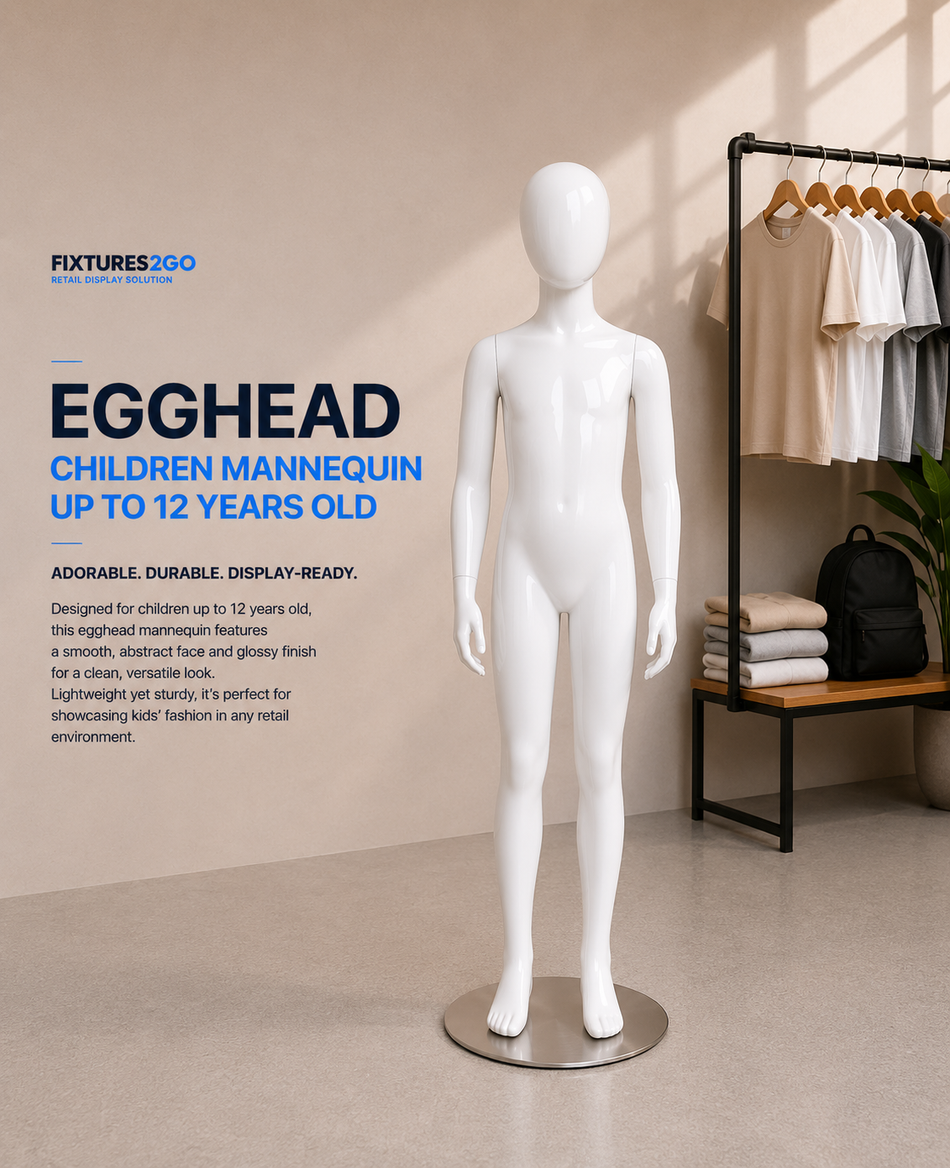 H3-8. EGGHEAD CHILD MANNEQUIN UP TO 12 YEARS OLD – GLOSSY WHITE