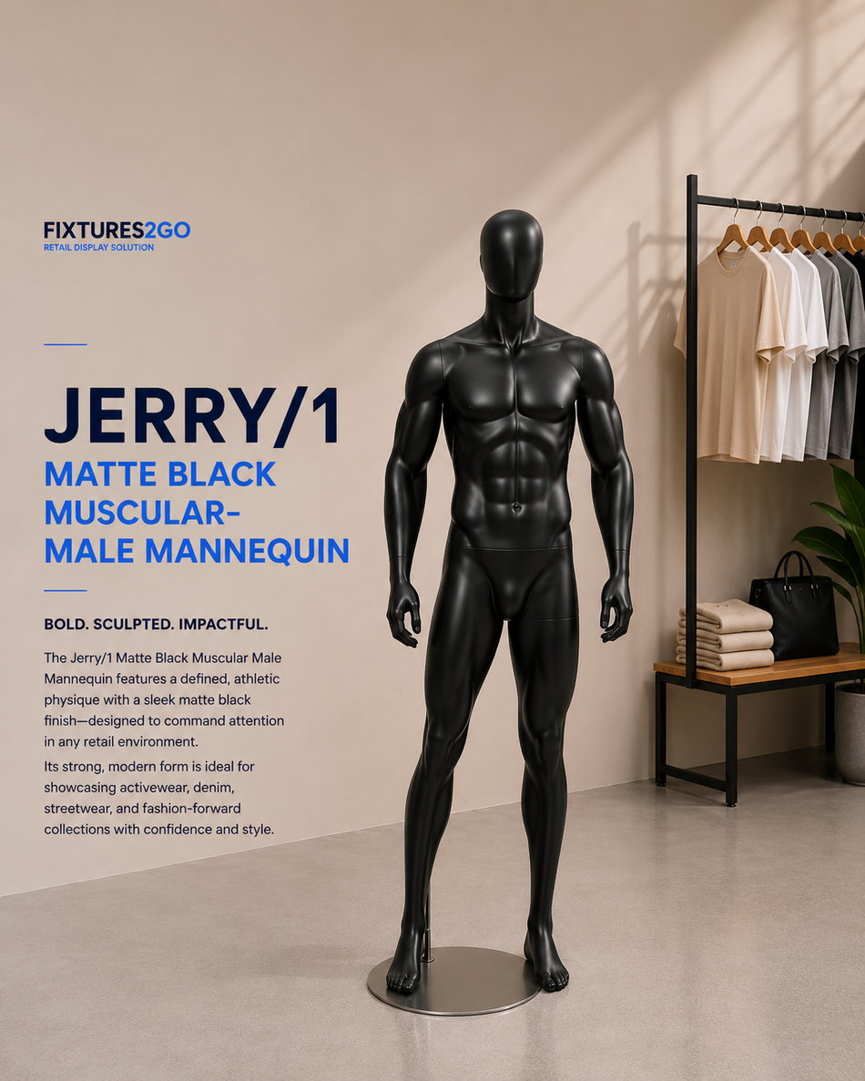 H4-21. JERRY/1 MATTE BLACK MUSCULAR- MALE MANNEQUIN
