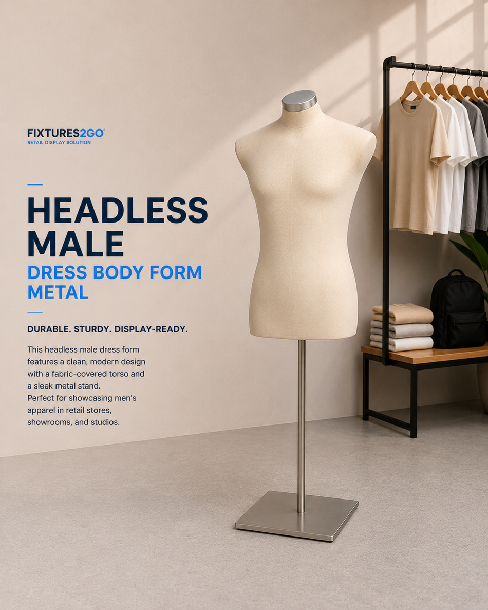 H4-2. HEADLESS MALE DRESS BODY FORM – CREAM / BLACK