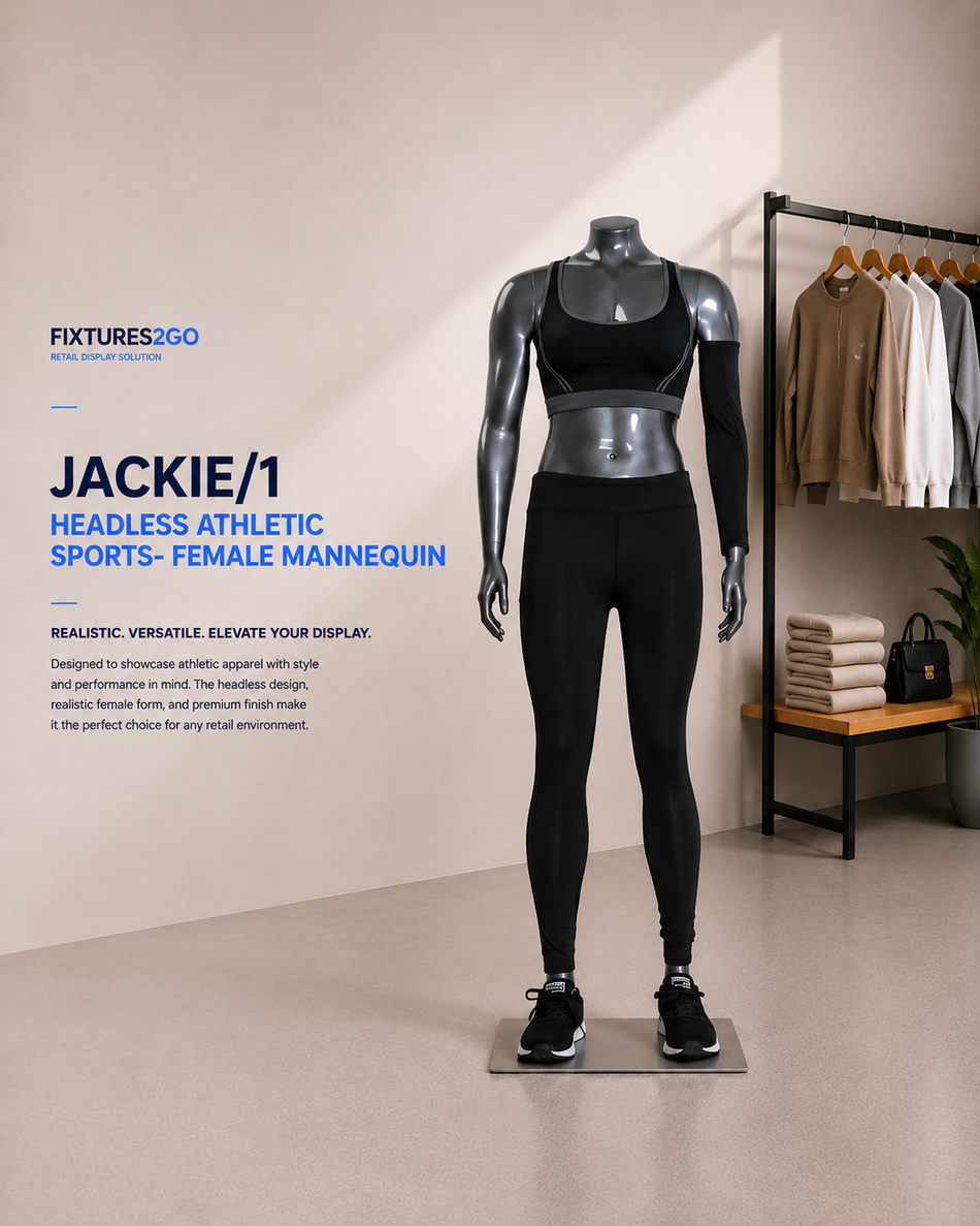 H2-14. JACKIE/1 HEADLESS ATHLETIC FEMALE MANNEQUIN – METALLIC GREY