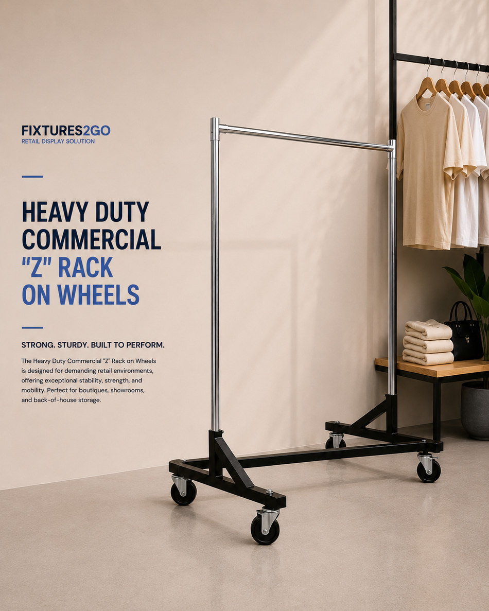 A-17 Heavy Duty Commercial Z-Rack on Wheels – Black