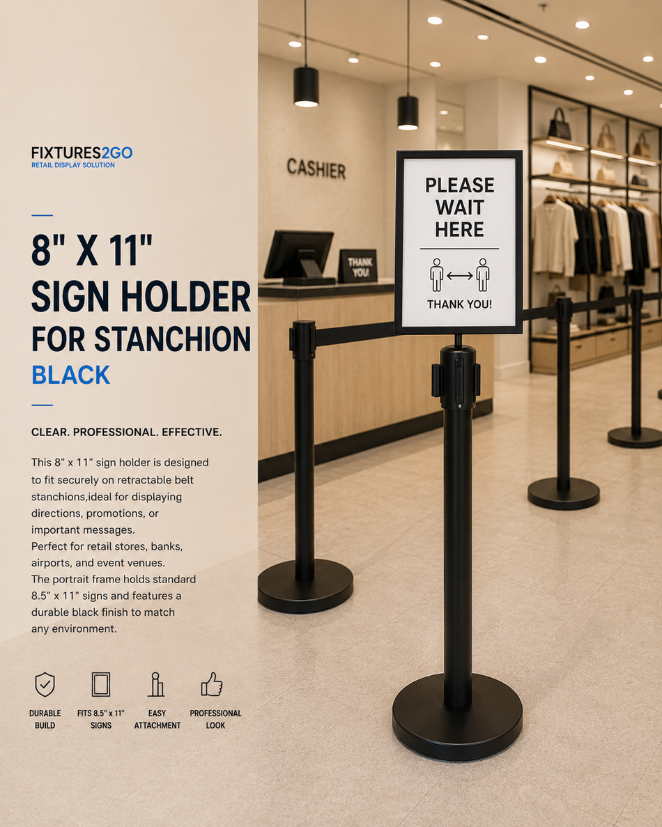 J1-18. 8" X 11" SIGN HOLDER FOR STANCHION - BLACK