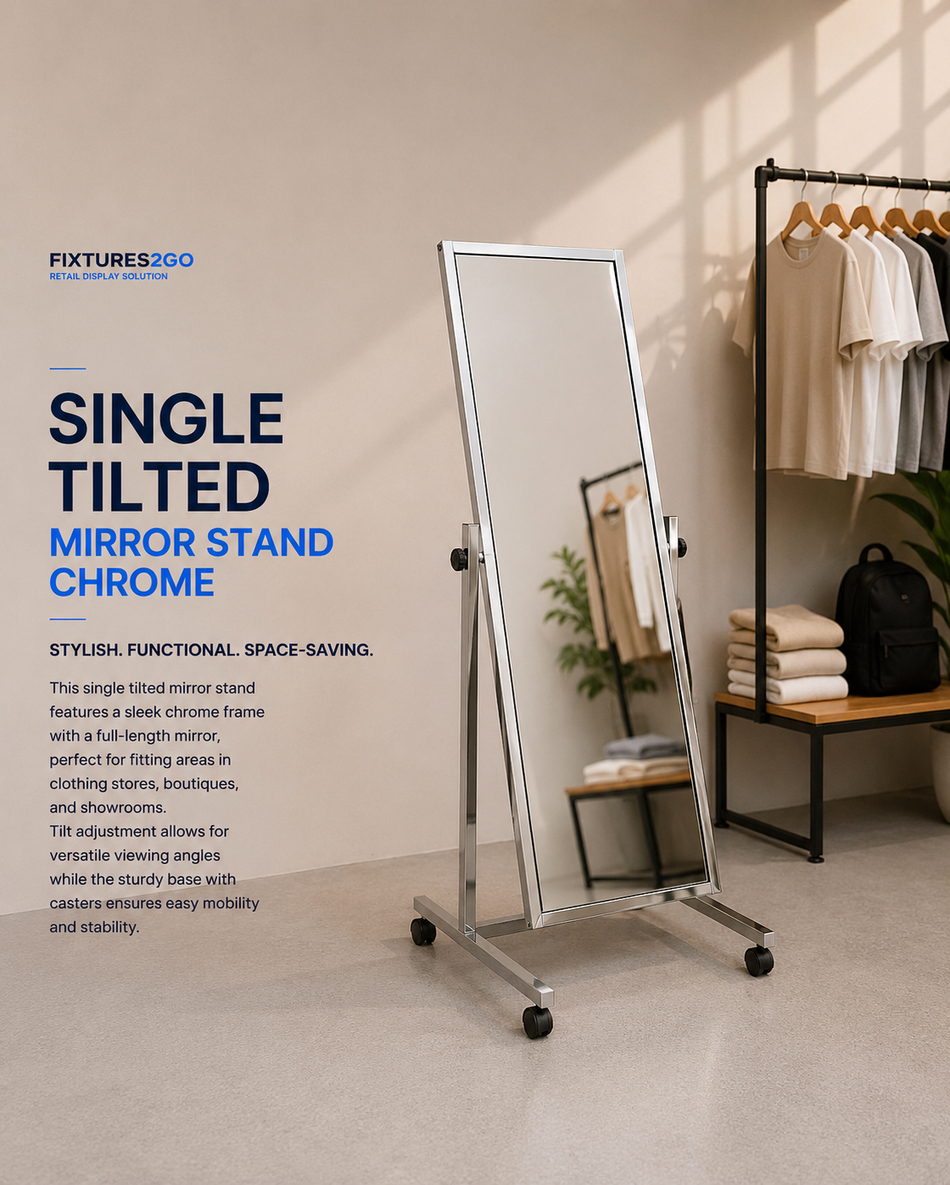 J2-1. SINGLE TILTED MIRROR STAND- CHROME